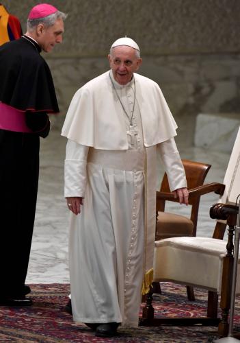 Le pape François au Vatican pour son audience hebdomadaire le 28 février 2018 AFP
